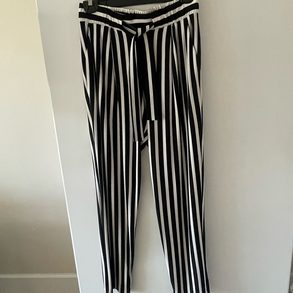 Express Vertical Striped Black and White Trousers